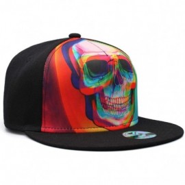 Baseball Caps Black American Skull Fitted Flat Brim Baseball Cap Snapback for Men Women Trucker Hat - Rainbow Skull - CR18IG3...