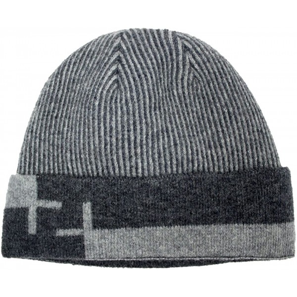 Skullies & Beanies Men's Wool Blend Knit Beanie- Soft & Warm Velour Fleece Lined - Striped - Gray - C21270EOUMJ $19.41