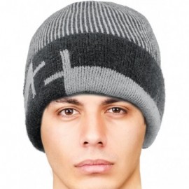 Skullies & Beanies Men's Wool Blend Knit Beanie- Soft & Warm Velour Fleece Lined - Striped - Gray - C21270EOUMJ $19.41