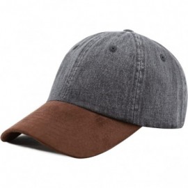 Baseball Caps Unisex Washed Low Profile Denim Suede Bill Cotton Plain Cap - Black With Brown Suede - C012NRZPRQI $11.63