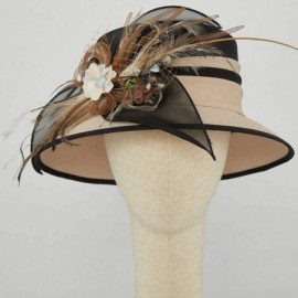 Sun Hats Women Hats for Kentucky Derby Bucket Hat Church Cloche Hat for Women Chiffon Sun Hats - Champagne/Black 1 - CI193X52...