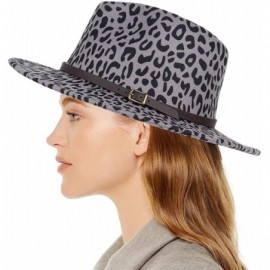 Fedoras Women Fedora Hat Wide Brim Felt hat with Belt Buckle Panama Hat Vintage Jazz Hat - B-leopard Print Gray - CG18XSM5KX5...