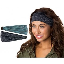 Headbands Adjustable & Stretchy Space Dye Xflex Wide Headbands for Women Girls & Teens - Black & Jade Space Dye 2pk - CN182G6...