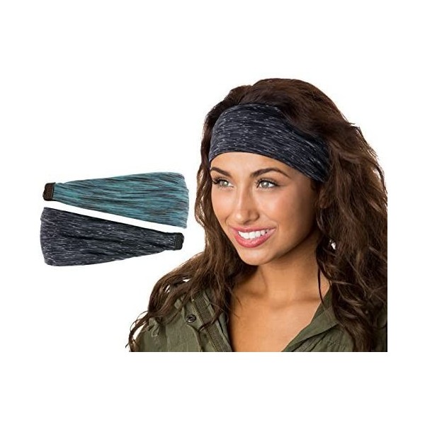Headbands Adjustable & Stretchy Space Dye Xflex Wide Headbands for Women Girls & Teens - Black & Jade Space Dye 2pk - CN182G6...