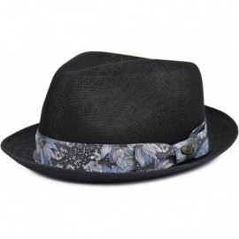 Fedoras Mens Summer Fedora Hat- Porkpie Stingy Brim- Mesh Breathable Straw Hat Floral Paisley Band - Black - C018E3H5OCI $35.10
