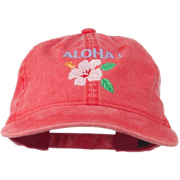 Baseball Caps Hawaii Flower Aloha Embroidered Washed Cap - Red - CS11RNPIF6D $19.13