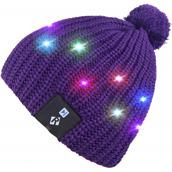 Skullies & Beanies Light Up Beanie Hat Stylish Unisex LED Knit Cap for Indoor and Outdoor - Lb008-purple - C6186L8O8LL $23.82
