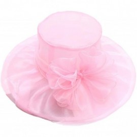 Sun Hats Womens Kentucky Derby Hat Wide Brim Flounce Cocktail Tea Party Bridal Dress Church Hat - Pink - CJ18RC3427L $13.98