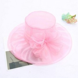 Sun Hats Womens Kentucky Derby Hat Wide Brim Flounce Cocktail Tea Party Bridal Dress Church Hat - Pink - CJ18RC3427L $13.98