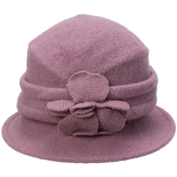 Bucket Hats Womens Ladies 100% Wool Winter Warm Flower Cloche Bucket Hat A222 - Purple - C411NIO9MLZ $16.65