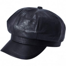 Newsboy Caps Womens PU Leather Newsboy Caps Gatsby Apple Cabbie Hat for Girls - Black - CR18XAZY0NL $11.85