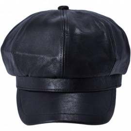 Newsboy Caps Womens PU Leather Newsboy Caps Gatsby Apple Cabbie Hat for Girls - Black - CR18XAZY0NL $11.85