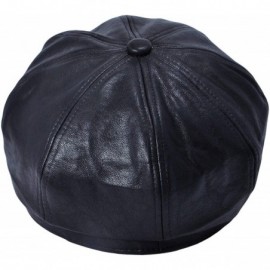 Newsboy Caps Womens PU Leather Newsboy Caps Gatsby Apple Cabbie Hat for Girls - Black - CR18XAZY0NL $11.85