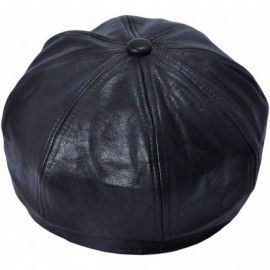 Newsboy Caps Womens PU Leather Newsboy Caps Gatsby Apple Cabbie Hat for Girls - Black - CR18XAZY0NL $11.85