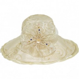 Sun Hats Women's Summer Sun Hat - Elegant Floppy Dress Hat - Swirl Flower - Cream - CL11LDZXEV5 $48.37