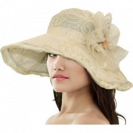 Sun Hats Women's Summer Sun Hat - Elegant Floppy Dress Hat - Swirl Flower - Cream - CL11LDZXEV5 $24.51