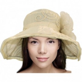 Sun Hats Women's Summer Sun Hat - Elegant Floppy Dress Hat - Swirl Flower - Cream - CL11LDZXEV5 $24.51