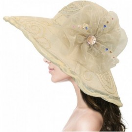 Sun Hats Women's Summer Sun Hat - Elegant Floppy Dress Hat - Swirl Flower - Cream - CL11LDZXEV5 $24.51