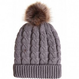 Skullies & Beanies Women's Winter Ribbed Knit Faux Fur Pompoms Chunky Lined Beanie Hats - Grey - C1186QOIYIZ $9.60