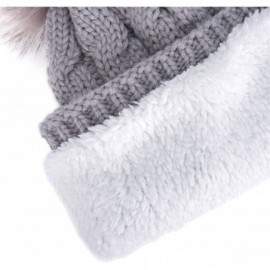 Skullies & Beanies Women's Winter Ribbed Knit Faux Fur Pompoms Chunky Lined Beanie Hats - Grey - C1186QOIYIZ $9.60