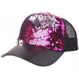 Baseball Caps Unisex Sequins Patchwork Mesh Cap Fashion Baseball Cap Outdoor Net Sun Hat - Hot Pink - C718L64MG9S $12.84