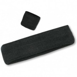 Headbands Headband and Wristband Combo 100% Terry Cloth - Black - C912N852YVD $22.19