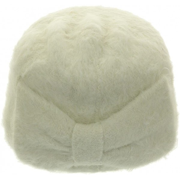 Skullies & Beanies Women's Angora Fur Beanie with Bow - Ivory - CA11R9K9TNZ $8.82
