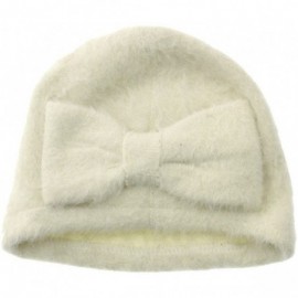 Skullies & Beanies Women's Angora Fur Beanie with Bow - Ivory - CA11R9K9TNZ $8.82