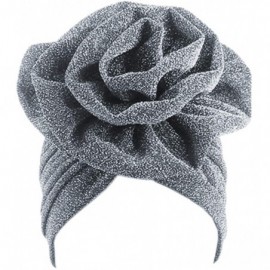 Skullies & Beanies Shiny Flower Turban Shimmer Chemo Cap Hairwrap Headwear Beanie Hair Scarf - Silver - CP18R3UCX4N $12.65