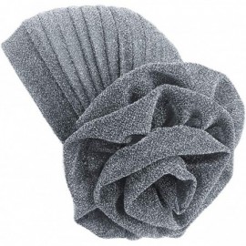 Skullies & Beanies Shiny Flower Turban Shimmer Chemo Cap Hairwrap Headwear Beanie Hair Scarf - Silver - CP18R3UCX4N $12.65