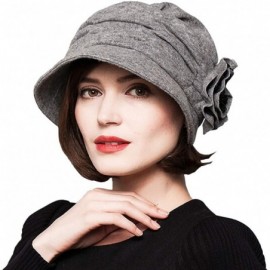 Berets Women's Decorative Flowers Wool Beret - Gray - CX126NOBMJL $21.04