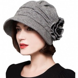 Berets Women's Decorative Flowers Wool Beret - Gray - CX126NOBMJL $21.04