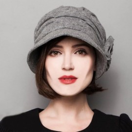 Berets Women's Decorative Flowers Wool Beret - Gray - CX126NOBMJL $21.04