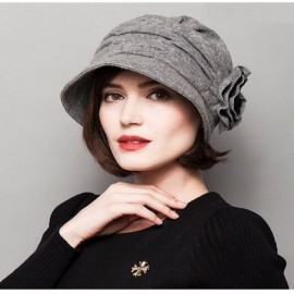 Berets Women's Decorative Flowers Wool Beret - Gray - CX126NOBMJL $21.04