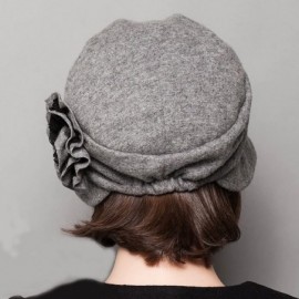 Berets Women's Decorative Flowers Wool Beret - Gray - CX126NOBMJL $21.04