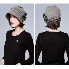 Berets Women's Decorative Flowers Wool Beret - Gray - CX126NOBMJL $21.04