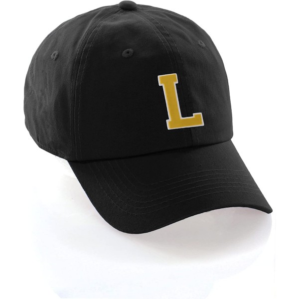 Baseball Caps Customized Letter Intial Baseball Hat A to Z Team Colors- Black Cap White Gold - Letter L - CD18ET0ZO9X $16.05