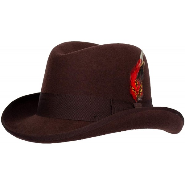 Fedoras 9th Street Charles Firm Felt Homburg Godfather Hat 100% Wool - Brown - CG18GG7LN3H $40.90