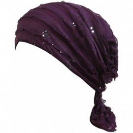 Skullies & Beanies Ruffle Chemo Turban Cancer Headband Scarf Slouchy Beanie Cap Muslim Scarf Headwear for Cancer - Purple - C...