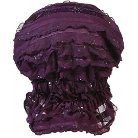 Skullies & Beanies Ruffle Chemo Turban Cancer Headband Scarf Slouchy Beanie Cap Muslim Scarf Headwear for Cancer - Purple - C...