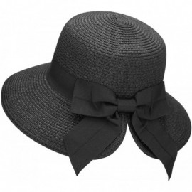 Sun Hats Women's Lightweight Foldable/Packable Beach Sun Hat w/Decorative Bow - Black Sun Hat - C5180WYSS67 $38.26