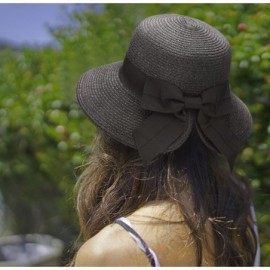 Sun Hats Women's Lightweight Foldable/Packable Beach Sun Hat w/Decorative Bow - Black Sun Hat - C5180WYSS67 $17.58