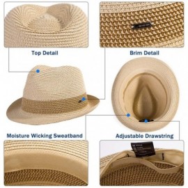 Fedoras Packable Straw Fedora Panama Sun Summer Beach Hat Cuban Trilby Men Women 55-61cm - 16010-navy - C318D2KT4OW $27.96