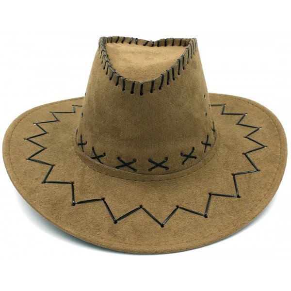 Cowboy Hats Fashion Unisex Adult Western Cowboy Cowgirl Caps Wide Brim Sun Hats - Khaki - CA188G8HC4X $8.06