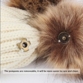 Skullies & Beanies Winter Women's Winter Knit Wool Beanie Hat with Double Faux Fur Pom Pom Ears - White - CI186RC46AK $8.62