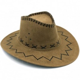 Cowboy Hats Fashion Unisex Adult Western Cowboy Cowgirl Caps Wide Brim Sun Hats - Khaki - CA188G8HC4X $21.75