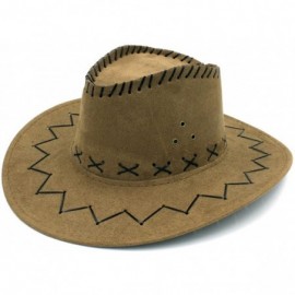 Cowboy Hats Fashion Unisex Adult Western Cowboy Cowgirl Caps Wide Brim Sun Hats - Khaki - CA188G8HC4X $20.41