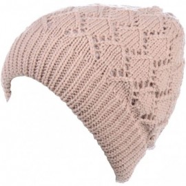 Skullies & Beanies Womens Winter Knit Plush Fleece Lined Beanie Ski Hat Sk Skullie Various Styles - Diamond Cream - CC18UXTWC...