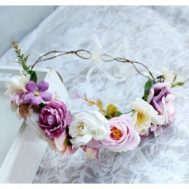 Headbands Adjustable Flower Headband Hair Wreath Floral Garland Crown Halo Headpiece with Ribbon Boho Wedding Festival - 2 - ...