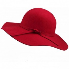 Sun Hats Women's Floppy Hat Fedora Hat with Wide Brim Warm Vintage Bowknot Felt Hat - Red - C4188A8N0W7 $14.80